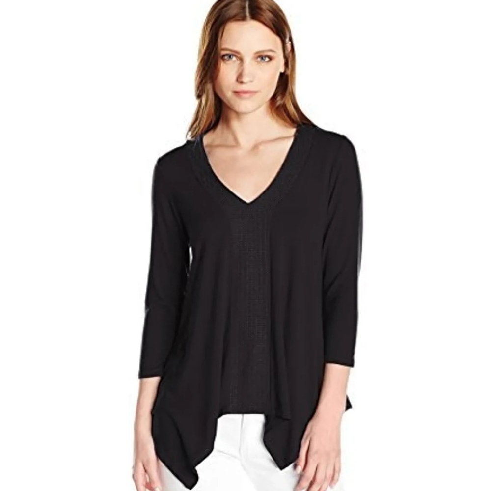 Adrianna Papell Embroidered V-Neck 3/4 Sleeve Shirt size small